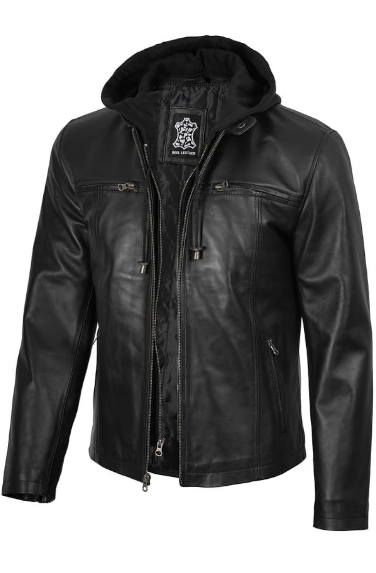 Chaqueta de cuero con capucha