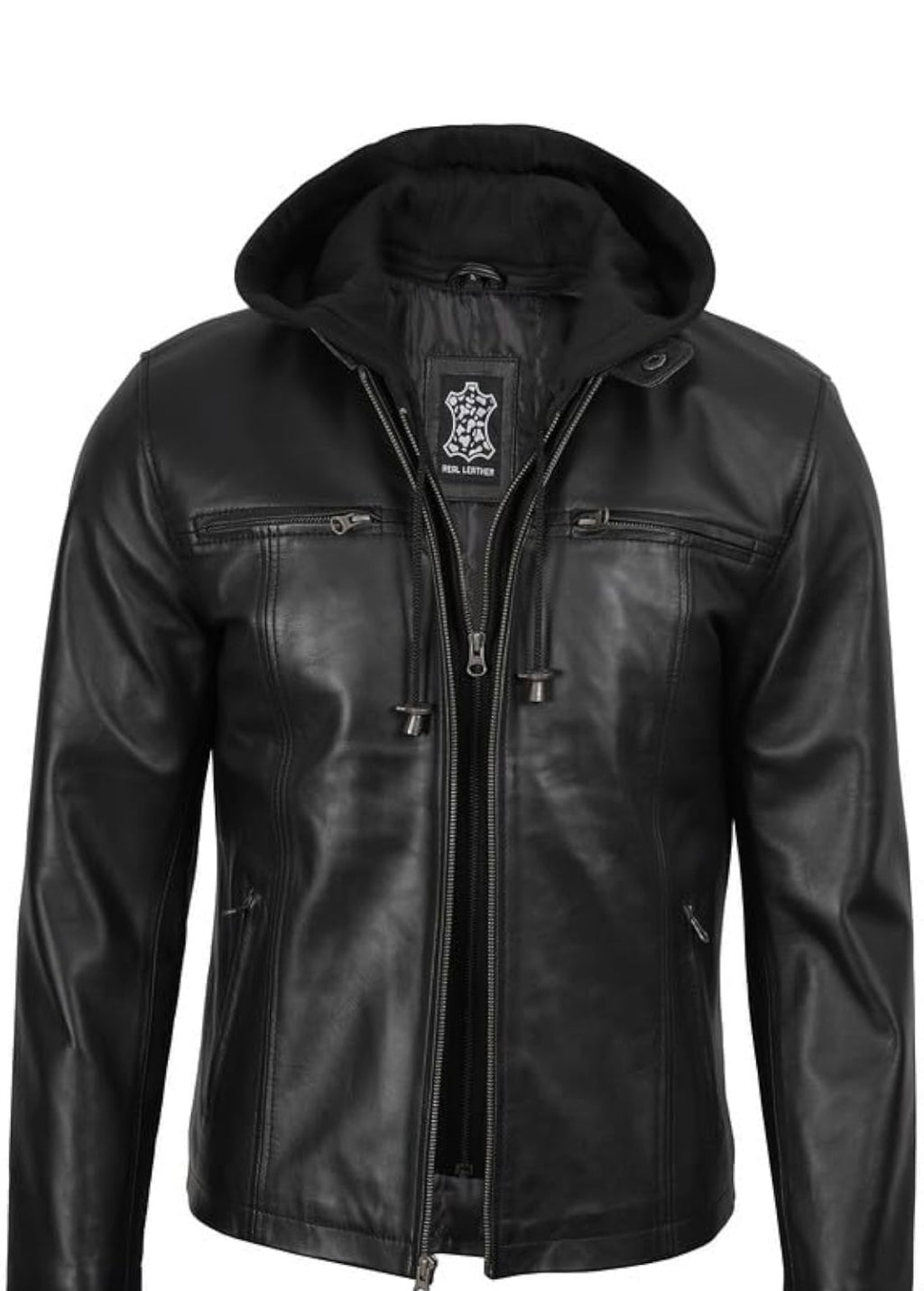 Chaqueta de cuero con capucha