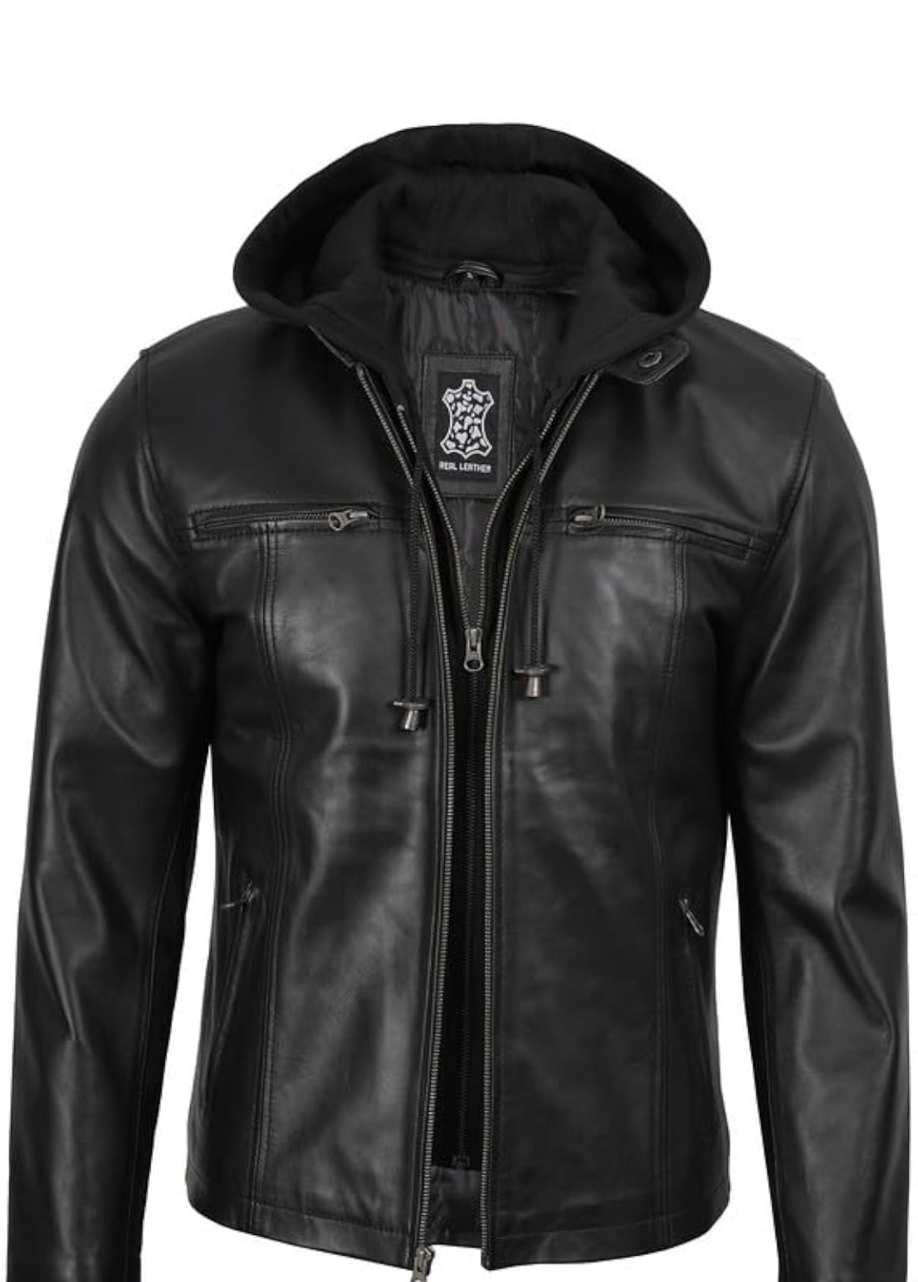 Chaqueta de cuero con capucha