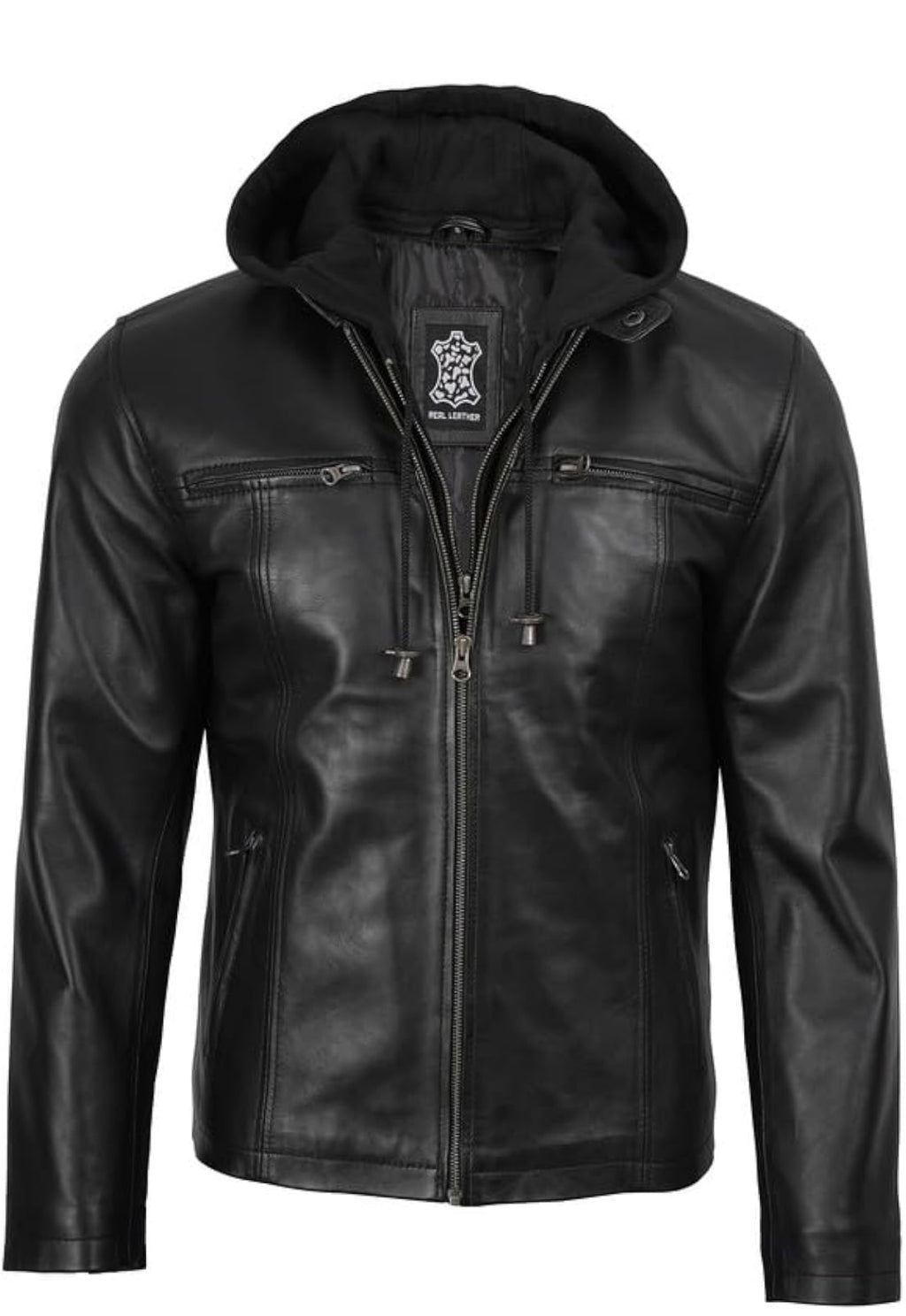 Chaqueta de cuero con capucha