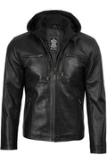 Chaqueta de cuero con capucha