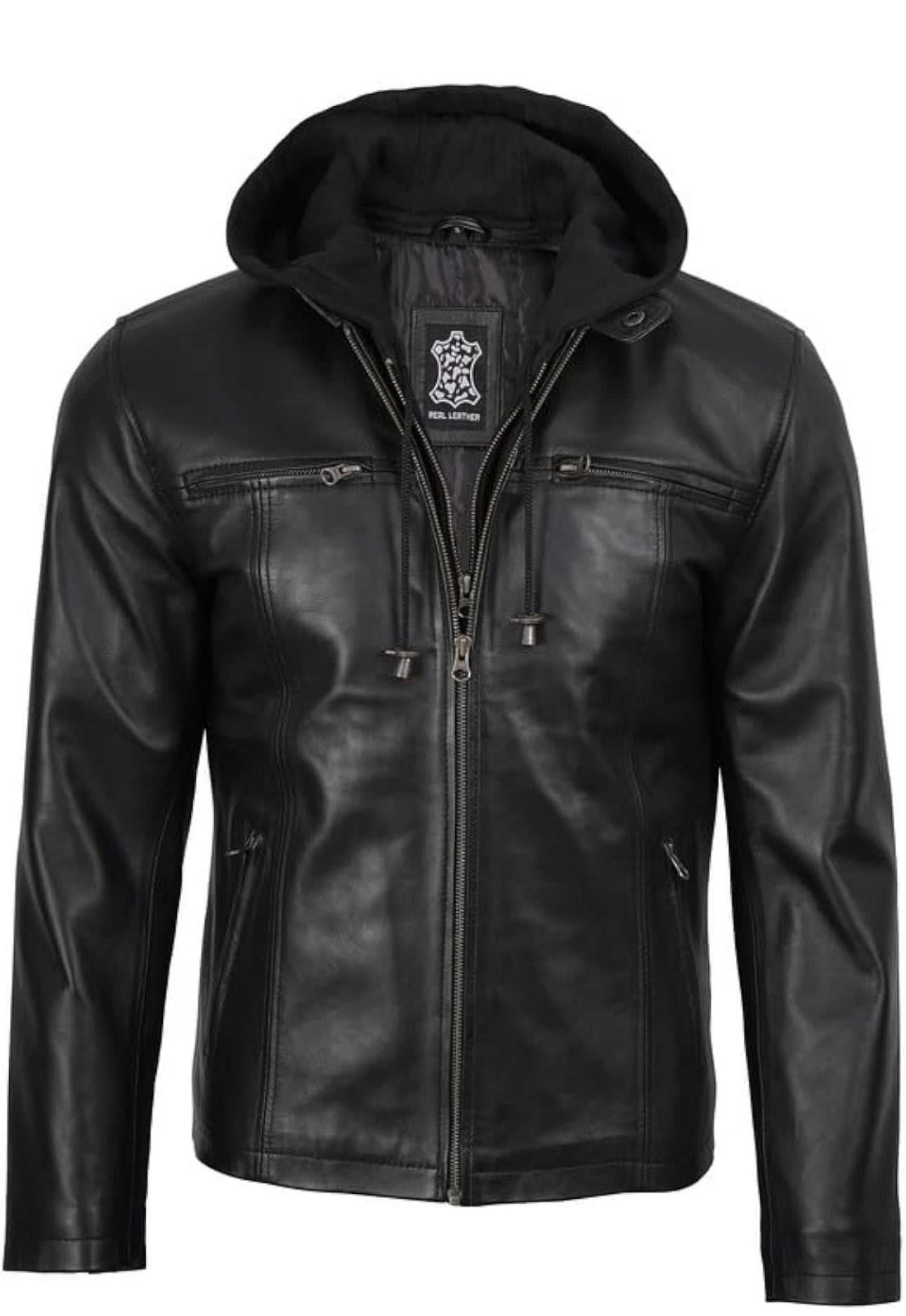 Chaqueta de cuero con capucha